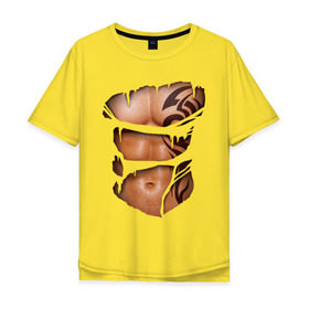 Мужская футболка хлопок Oversize с принтом Торс с тату в Новосибирске, 100% хлопок | свободный крой, круглый ворот, “спинка” длиннее передней части | грудь | парень | порванная | тату | тело | торс | узор