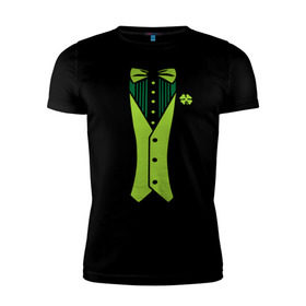 Мужская футболка премиум с принтом Ирландский костюм в Новосибирске, 92% хлопок, 8% лайкра | приталенный силуэт, круглый вырез ворота, длина до линии бедра, короткий рукав | смокинг
