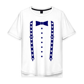 Мужская футболка хлопок Oversize с принтом Подтяжки с сердцами в Новосибирске, 100% хлопок | свободный крой, круглый ворот, “спинка” длиннее передней части | Тематика изображения на принте: бабочка