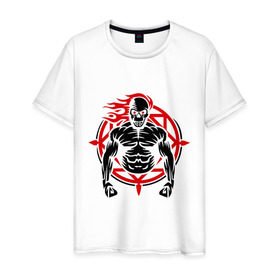 Мужская футболка хлопок с принтом Демон силы в Новосибирске, 100% хлопок | прямой крой, круглый вырез горловины, длина до линии бедер, слегка спущенное плечо. | демон | мощь | сила | череп