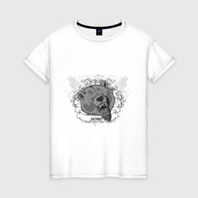 Женская футболка хлопок с принтом Патриот Медведь - символ России в Новосибирске, 100% хлопок | прямой крой, круглый вырез горловины, длина до линии бедер, слегка спущенное плечо | медведь | патриот | россия | символ