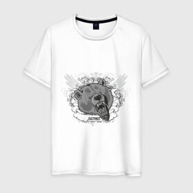 Мужская футболка хлопок с принтом Патриот Медведь - символ России в Новосибирске, 100% хлопок | прямой крой, круглый вырез горловины, длина до линии бедер, слегка спущенное плечо. | медведь | патриот | россия | символ