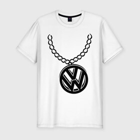 Мужская футболка премиум с принтом VW медальон в Новосибирске, 92% хлопок, 8% лайкра | приталенный силуэт, круглый вырез ворота, длина до линии бедра, короткий рукав | volkswagen | вольксваген | логотип | медальон | фольксваген | цепь
