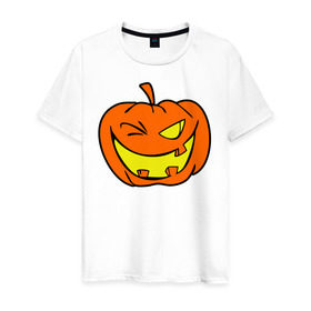 Мужская футболка хлопок с принтом Подмигивающая тыква в Новосибирске, 100% хлопок | прямой крой, круглый вырез горловины, длина до линии бедер, слегка спущенное плечо. | halloween | тыква | хэллоуин