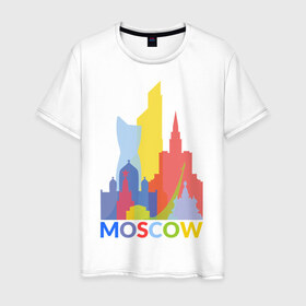 Мужская футболка хлопок с принтом Moscow (Москва) в Новосибирске, 100% хлопок | прямой крой, круглый вырез горловины, длина до линии бедер, слегка спущенное плечо. | город | москва | россия | столица