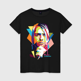 Женская футболка хлопок с принтом Kurt Cobain в Новосибирске, 100% хлопок | прямой крой, круглый вырез горловины, длина до линии бедер, слегка спущенное плечо | kurt cobain | nirvana | pock | wpap | знаменитости | курт кобейн | нирвана | рок