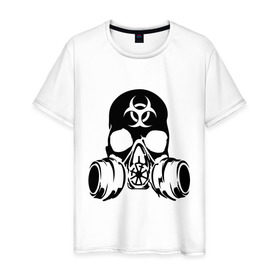 Мужская футболка хлопок с принтом Радиоактивность в Новосибирске, 100% хлопок | прямой крой, круглый вырез горловины, длина до линии бедер, слегка спущенное плечо. | Тематика изображения на принте: биологическая угроза | противогаз | радиация | респиратор | череп