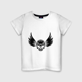 Детская футболка хлопок с принтом Узорчатый череп с крылышками в Новосибирске, 100% хлопок | круглый вырез горловины, полуприлегающий силуэт, длина до линии бедер | крылья | скелет