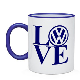 Кружка двухцветная с принтом Volkswagen love в Новосибирске, керамика | объем — 330 мл, диаметр — 80 мм. Цветная ручка и кайма сверху, в некоторых цветах — вся внутренняя часть | love | volkswagen | любовь | фольксваген