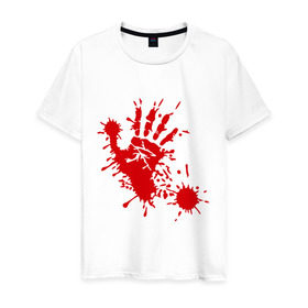 Мужская футболка хлопок с принтом Кровавый отпечаток руки в Новосибирске, 100% хлопок | прямой крой, круглый вырез горловины, длина до линии бедер, слегка спущенное плечо. | кровь | отпечаток | пятно | рука | след