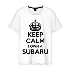 Мужская футболка хлопок с принтом Subaru в Новосибирске, 100% хлопок | прямой крой, круглый вырез горловины, длина до линии бедер, слегка спущенное плечо. | keep calm | logo | sti | subaru | авто | кип калм | лого | субарик | субару