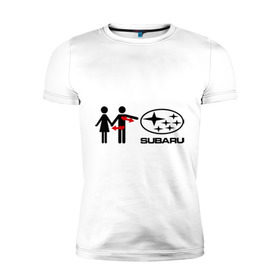 Мужская футболка премиум с принтом I love subaru в Новосибирске, 92% хлопок, 8% лайкра | приталенный силуэт, круглый вырез ворота, длина до линии бедра, короткий рукав | logo | one love | sti | subaru | авто | девушка | лого | машина | пара | субарик | субару