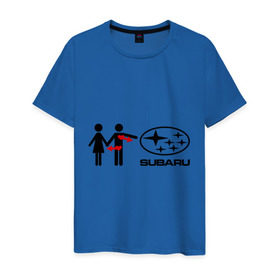 Мужская футболка хлопок с принтом I love subaru в Новосибирске, 100% хлопок | прямой крой, круглый вырез горловины, длина до линии бедер, слегка спущенное плечо. | logo | one love | sti | subaru | авто | девушка | лого | машина | пара | субарик | субару