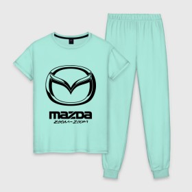 Женская пижама хлопок с принтом Mazda Zoom-Zoom в Новосибирске, 100% хлопок | брюки и футболка прямого кроя, без карманов, на брюках мягкая резинка на поясе и по низу штанин | mazda | zoom | зум | мазда
