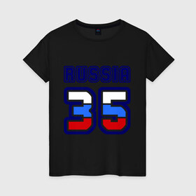 Женская футболка хлопок с принтом Russia - 35 (Вологодская область) в Новосибирске, 100% хлопок | прямой крой, круглый вырез горловины, длина до линии бедер, слегка спущенное плечо | russia | вологда | вологодская область | номер | область | регион | россия