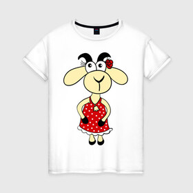 Женская футболка хлопок с принтом Козочка в Новосибирске, 100% хлопок | прямой крой, круглый вырез горловины, длина до линии бедер, слегка спущенное плечо | 2015 | баран | барашек | коза | козочка | новый год | овечка | овца | рога | рождество | роза