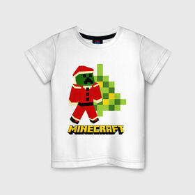 Детская футболка хлопок с принтом Minecraft в Новосибирске, 100% хлопок | круглый вырез горловины, полуприлегающий силуэт, длина до линии бедер | Тематика изображения на принте: 2015 | minecraft | ёлка | игры | маинкрафт | новый год | шапка