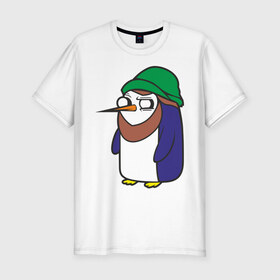 Мужская футболка премиум с принтом Пингвин в шапке в Новосибирске, 92% хлопок, 8% лайкра | приталенный силуэт, круглый вырез ворота, длина до линии бедра, короткий рукав | Тематика изображения на принте: борода | пингвин
