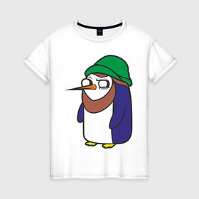 Женская футболка хлопок с принтом Пингвин в шапке в Новосибирске, 100% хлопок | прямой крой, круглый вырез горловины, длина до линии бедер, слегка спущенное плечо | борода | пингвин
