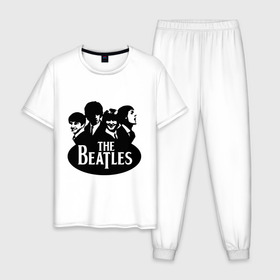 Мужская пижама хлопок с принтом The Beatles 1 в Новосибирске, 100% хлопок | брюки и футболка прямого кроя, без карманов, на брюках мягкая резинка на поясе и по низу штанин
 | beatles | harrison | lennon | mccartmey | starr | битлз