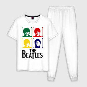 Мужская пижама хлопок с принтом The Beatles в Новосибирске, 100% хлопок | брюки и футболка прямого кроя, без карманов, на брюках мягкая резинка на поясе и по низу штанин
 | beatles | битлз | битлы