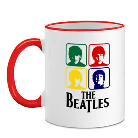 Кружка двухцветная с принтом The Beatles в Новосибирске, керамика | объем — 330 мл, диаметр — 80 мм. Цветная ручка и кайма сверху, в некоторых цветах — вся внутренняя часть | beatles | битлз | битлы
