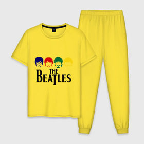 Мужская пижама хлопок с принтом The Beatles 3 в Новосибирске, 100% хлопок | брюки и футболка прямого кроя, без карманов, на брюках мягкая резинка на поясе и по низу штанин
 | beatles | harrison | lennon | mccartmey | starr | битлз