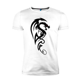 Мужская футболка премиум с принтом Дракон (стильный трайбл) в Новосибирске, 92% хлопок, 8% лайкра | приталенный силуэт, круглый вырез ворота, длина до линии бедра, короткий рукав | dragon | tattoo | дракон | тату | трайбл