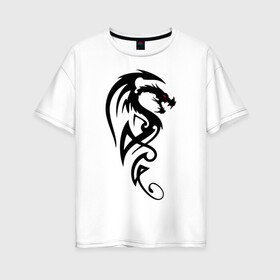 Женская футболка хлопок Oversize с принтом Дракон (стильный трайбл) в Новосибирске, 100% хлопок | свободный крой, круглый ворот, спущенный рукав, длина до линии бедер
 | dragon | tattoo | дракон | тату | трайбл