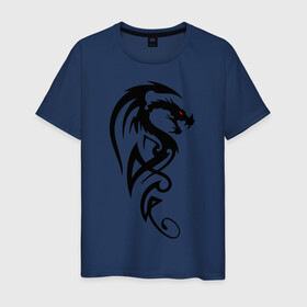 Мужская футболка хлопок с принтом Дракон (стильный трайбл) в Новосибирске, 100% хлопок | прямой крой, круглый вырез горловины, длина до линии бедер, слегка спущенное плечо. | dragon | tattoo | дракон | тату | трайбл