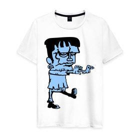 Мужская футболка хлопок с принтом Монстр Франкенштейна в Новосибирске, 100% хлопок | прямой крой, круглый вырез горловины, длина до линии бедер, слегка спущенное плечо. | зомби