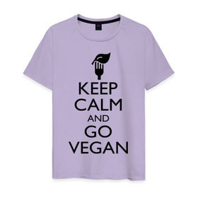 Мужская футболка хлопок с принтом Keep calm and go vegan в Новосибирске, 100% хлопок | прямой крой, круглый вырез горловины, длина до линии бедер, слегка спущенное плечо. | keep calm | vegan | веган | вегетарианец | сохраняй спокойствие
