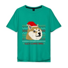 Мужская футболка хлопок Oversize с принтом Such christmas в Новосибирске, 100% хлопок | свободный крой, круглый ворот, “спинка” длиннее передней части | 2015 | such christmas | новый год | праздник | собака | шапка
