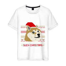 Мужская футболка хлопок с принтом Such christmas в Новосибирске, 100% хлопок | прямой крой, круглый вырез горловины, длина до линии бедер, слегка спущенное плечо. | 2015 | such christmas | новый год | праздник | собака | шапка