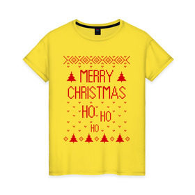Женская футболка хлопок с принтом Merry christmas в Новосибирске, 100% хлопок | прямой крой, круглый вырез горловины, длина до линии бедер, слегка спущенное плечо | 2015 | merry christmas | ёлка | елки | новый год | праздник | узор