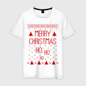 Мужская футболка хлопок с принтом Merry christmas в Новосибирске, 100% хлопок | прямой крой, круглый вырез горловины, длина до линии бедер, слегка спущенное плечо. | 2015 | merry christmas | ёлка | елки | новый год | праздник | узор