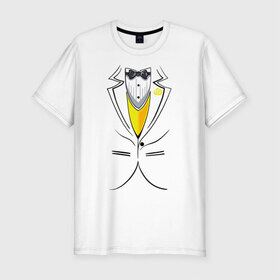 Мужская футболка премиум с принтом Костюм жениха в Новосибирске, 92% хлопок, 8% лайкра | приталенный силуэт, круглый вырез ворота, длина до линии бедра, короткий рукав | Тематика изображения на принте: 