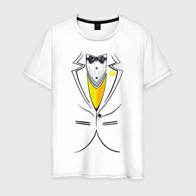 Мужская футболка хлопок с принтом Костюм жениха в Новосибирске, 100% хлопок | прямой крой, круглый вырез горловины, длина до линии бедер, слегка спущенное плечо. | Тематика изображения на принте: 