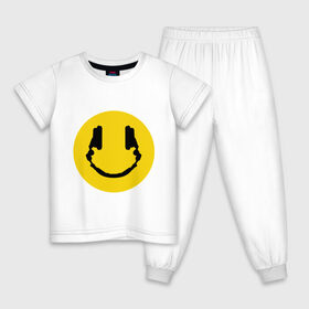 Детская пижама хлопок с принтом Smile Music в Новосибирске, 100% хлопок |  брюки и футболка прямого кроя, без карманов, на брюках мягкая резинка на поясе и по низу штанин
 | music | smile | смайл наушники