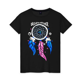Женская футболка хлопок с принтом Ловец снов в Новосибирске, 100% хлопок | прямой крой, круглый вырез горловины, длина до линии бедер, слегка спущенное плечо | амулет | ловец снов | оберег | перо | перья | сон