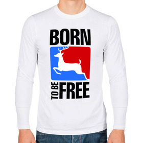 Мужской лонгслив хлопок с принтом Born to be free в Новосибирске, 100% хлопок |  | born | free | олень | рожден | свобода | свободный