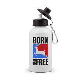 Бутылка спортивная с принтом Born to be free в Новосибирске, металл | емкость — 500 мл, в комплекте две пластиковые крышки и карабин для крепления | born | free | олень | рожден | свобода | свободный