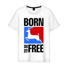 Мужская футболка хлопок с принтом Born to be free в Новосибирске, 100% хлопок | прямой крой, круглый вырез горловины, длина до линии бедер, слегка спущенное плечо. | born | free | олень | рожден | свобода | свободный