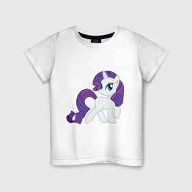 Детская футболка хлопок с принтом Пони Рарити в Новосибирске, 100% хлопок | круглый вырез горловины, полуприлегающий силуэт, длина до линии бедер | my little pony | пони | рарити