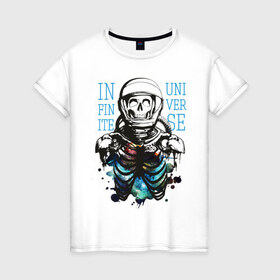 Женская футболка хлопок с принтом Бесконечный космос в Новосибирске, 100% хлопок | прямой крой, круглый вырез горловины, длина до линии бедер, слегка спущенное плечо | infinite | interstellar | space | univers | астронавт | бесконечный космос | вселенная | интерстеллар | космонавт
