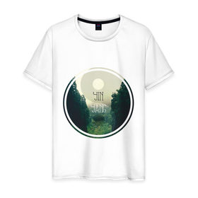 Мужская футболка хлопок с принтом Инь Ян в Новосибирске, 100% хлопок | прямой крой, круглый вырез горловины, длина до линии бедер, слегка спущенное плечо. | forest | nature | гармония | деревья | инь ян | лес | пейзаж | природа