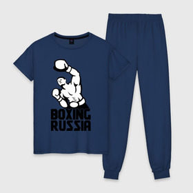 Женская пижама хлопок с принтом Boxing russia в Новосибирске, 100% хлопок | брюки и футболка прямого кроя, без карманов, на брюках мягкая резинка на поясе и по низу штанин | boxing | russia | бокс | россия