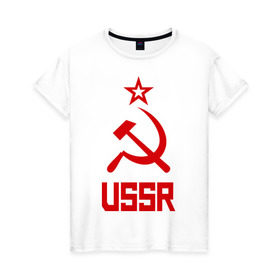 Женская футболка хлопок с принтом СССР - великая держава в Новосибирске, 100% хлопок | прямой крой, круглый вырез горловины, длина до линии бедер, слегка спущенное плечо | ussr | патриот | россия | ссср | страна советов