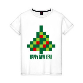 Женская футболка хлопок с принтом Елка - пиксели в Новосибирске, 100% хлопок | прямой крой, круглый вырез горловины, длина до линии бедер, слегка спущенное плечо | 2015 | new year | елка | мозаика | новый год | пазл