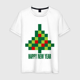 Мужская футболка хлопок с принтом Елка - пиксели в Новосибирске, 100% хлопок | прямой крой, круглый вырез горловины, длина до линии бедер, слегка спущенное плечо. | 2015 | new year | елка | мозаика | новый год | пазл